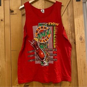 Vintage 1989 Jazz & Heritage Festival New Orleans "Hard Jazz Cafe" Red Tank Top